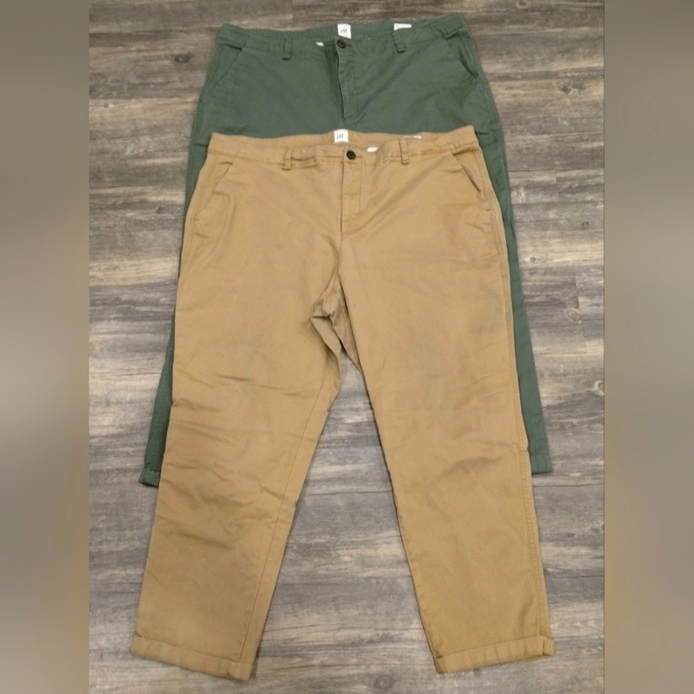 GAP Straight Leg Pants Duo in Khaki and Olive Green